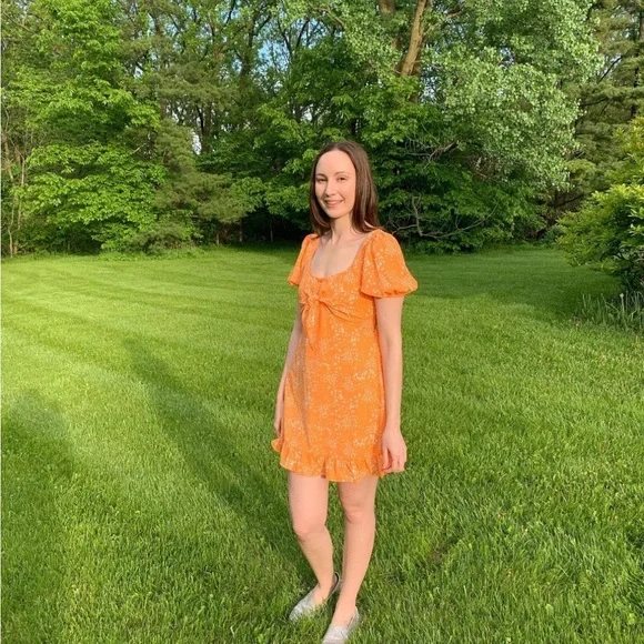 open lace back dress Antalya Orange Print Summer Dress OrangeRed / L